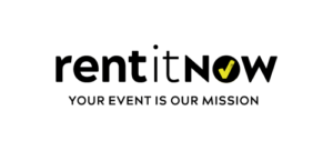 Das Bild zeigt das Logo von rentitnow. Es ist eine schwarze Schrift zu sehen und in dem nom ist ein gelber Haken.