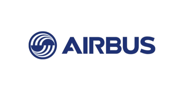 Airbus Logo mit blauem Schriftzug, bekannt f&uuml;r Luftfahrt, Flugzeugbau, Innovation und den internationalen Luft- und Raumfahrtkonzern