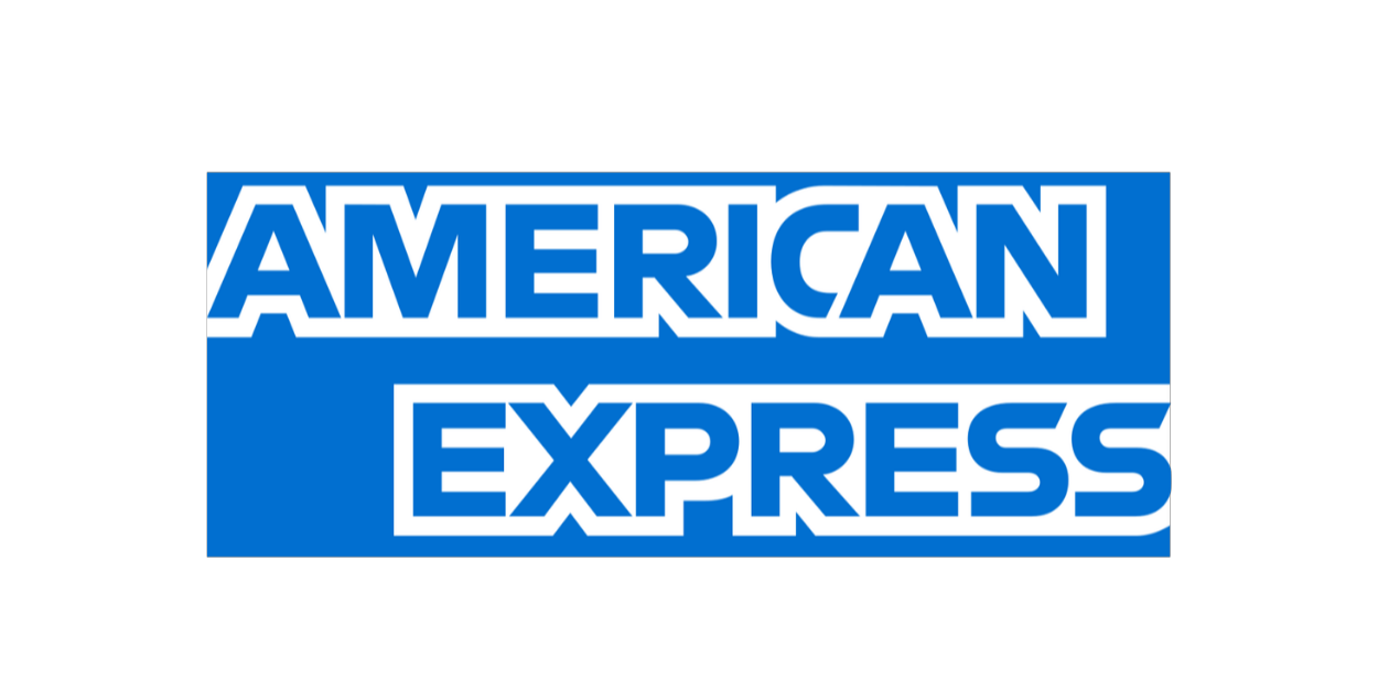 American Express Logo mit blauem Schriftzug, bekannt für Kreditkarten, Zahlungsservices und die internationale Finanzmarke American Express