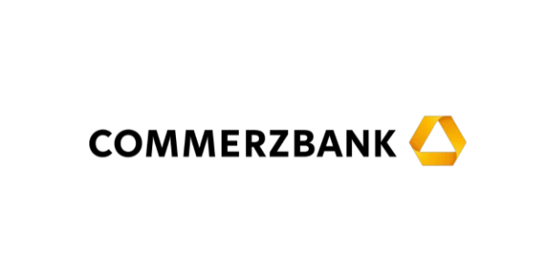 Commerzbank Logo mit gelbem Band-Symbol und schwarzem Schriftzug, bekannt f&uuml;r Bankdienstleistungen, Finanzservices und die deutsche Gro&szlig;bank Commerzbank