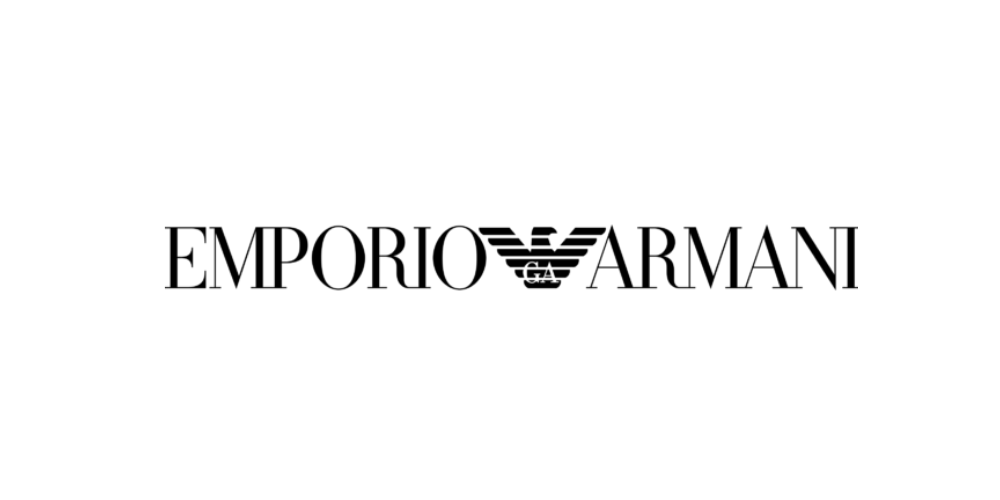 Emporio Armani Logo mit stilisiertem Adler und Schriftzug, bekannt für Luxusmode, Accessoires und die italienische Designermarke Armani