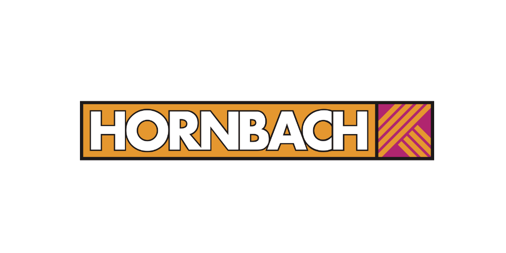Hornbach Logo mit orange-schwarzem Schriftzug, bekannt für Baumarkt, Heimwerken, Baustoffe und die deutsche DIY-Marke Hornbach