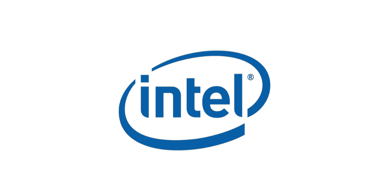 Intel Logo mit blauem Schriftzug, bekannt für Prozessoren, Computerhardware, Technologie und die internationale Marke Intel