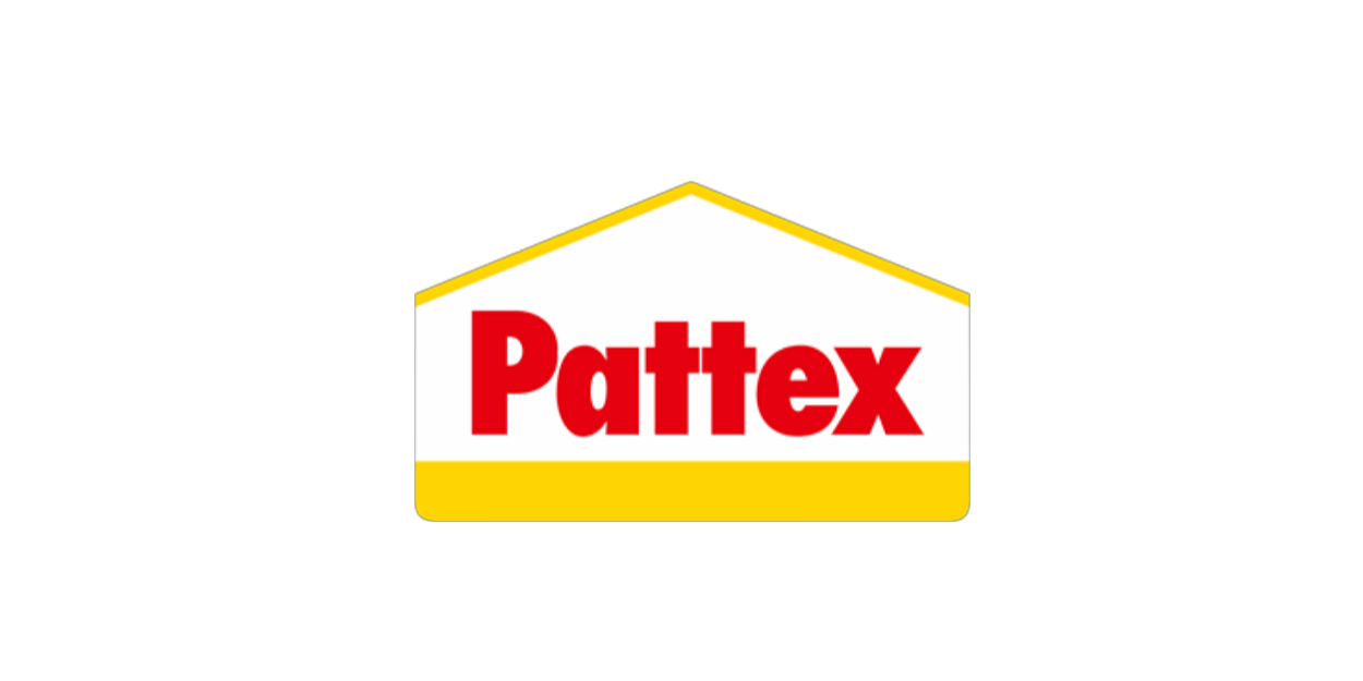 Pattex Logo mit gelbem Schriftzug auf schwarzem Hintergrund, bekannt für Klebstoffe, starke Haftkraft und die Marke für Heimwerken und Handwerk