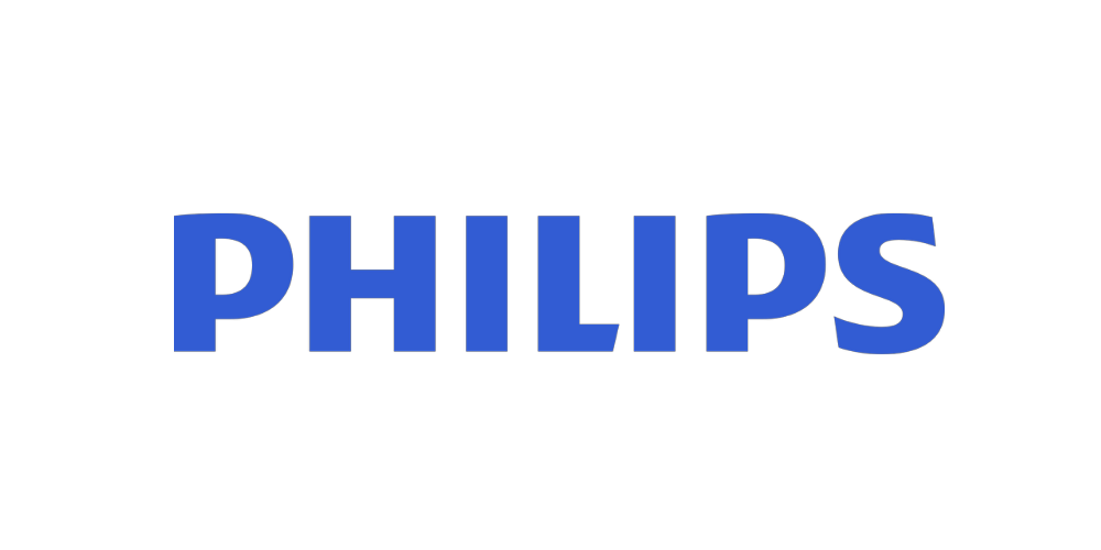 Philips Logo mit blauem Schriftzug, bekannt für Elektronik, Gesundheitstechnologie und innovative Produkte der internationalen Marke Philips