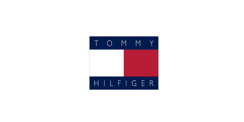 Tommy Hilfiger Logo mit rot-weiß-blauem Flaggen-Symbol, bekannt für Mode, Lifestyle, Preppy-Style und die internationale Designermarke