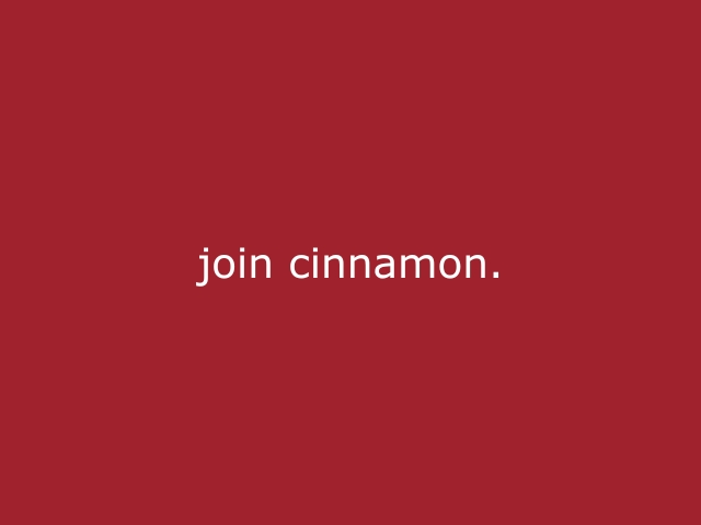 Roter Hintergrund mit beiger Schrift „Join cinnamon“, modernes CTA-Statement für Bewerbungen als Host oder Hostess bei spannenden Events und Veranstaltungen