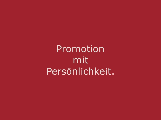 Roter Hintergrund mit beiger Schrift „Promotion mit Persönlichkeit“, modernes Statement für erlebbare Markenkommunikation mit authentischen Promotern und Promotionpersonal von cinnamon