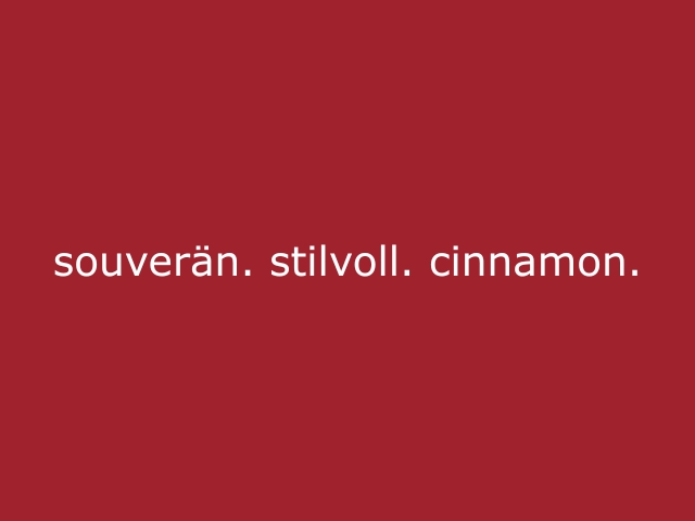 Roter Hintergrund mit beiger Schrift „Souverän, stilvoll, cinnamon“, Statement für Hosts und Hostessen bei Kongressen, Konferenzen und Tagungen.