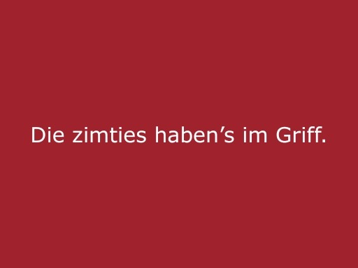 Roter Hintergrund mit beiger Schrift „Die zimties haben’s im Griff“, modernes Statement für cinnamon Eventpersonal, Hospitality und professionelle Veranstaltungen in Köln