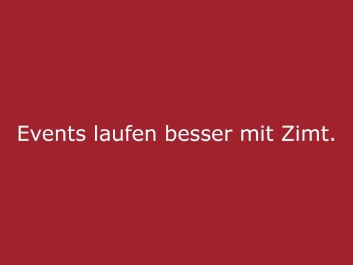 Roter Hintergrund mit beiger Schrift „Events laufen besser mit Zimt“, modernes Statement für cinnamon Hospitality, Eventpersonal und professionelle Veranstaltungen