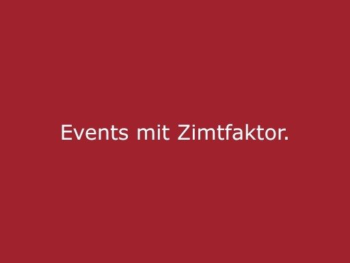 Roter Hintergrund mit beiger Schrift „Events mit Zimtfaktor“, modernes Statement für cinnamon Hospitality, Eventpersonal und besondere Veranstaltungen in Köln