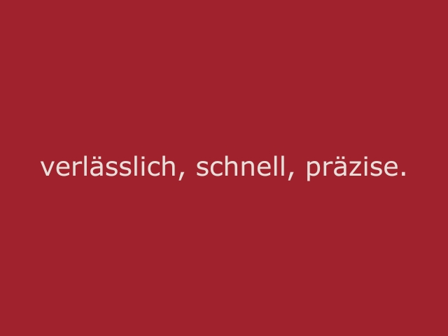 Roter Hintergrund mit beiger Schrift „Verlässlich, schnell, präzise“, Statement für Messehosts, Hostessen und professionelles Eventpersonal von cinnamon