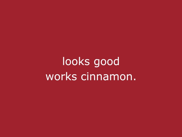 Roter Hintergrund mit beiger Schrift „Looks good, works cinnamon“, modernes Statement für stilvolles Eventpersonal, professionelle Hospitality und erfolgreiche Veranstaltungen